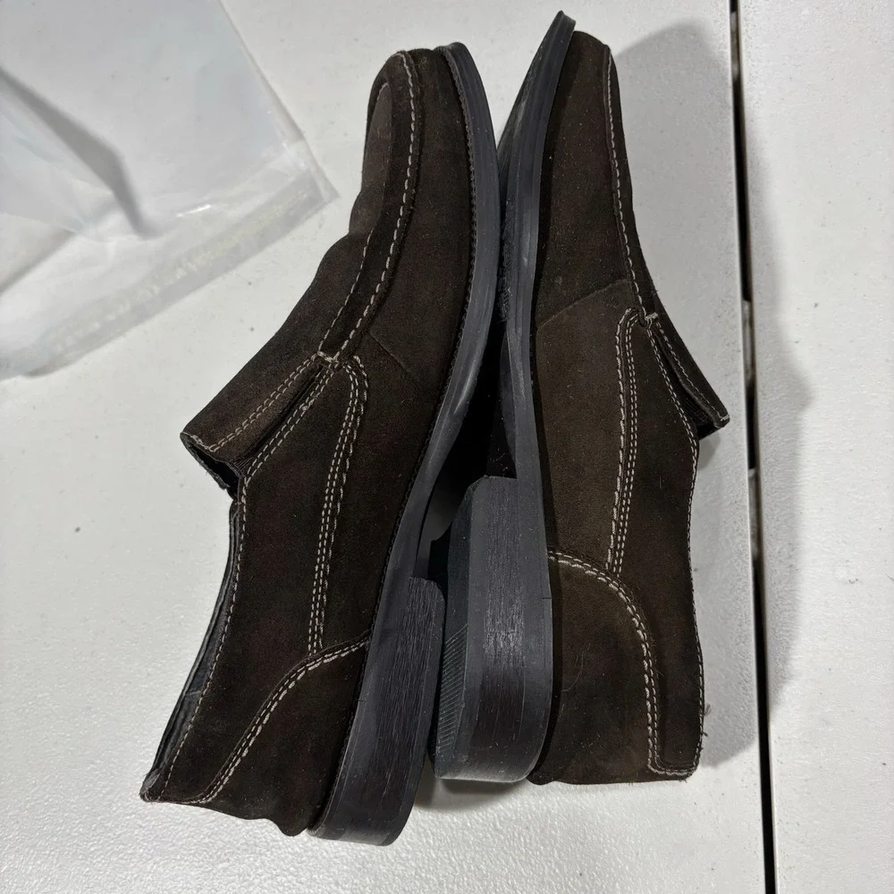 Natha Studio Mens Brown Leather Dress Casual Slip On Loafers 8.5M Suede Preppy